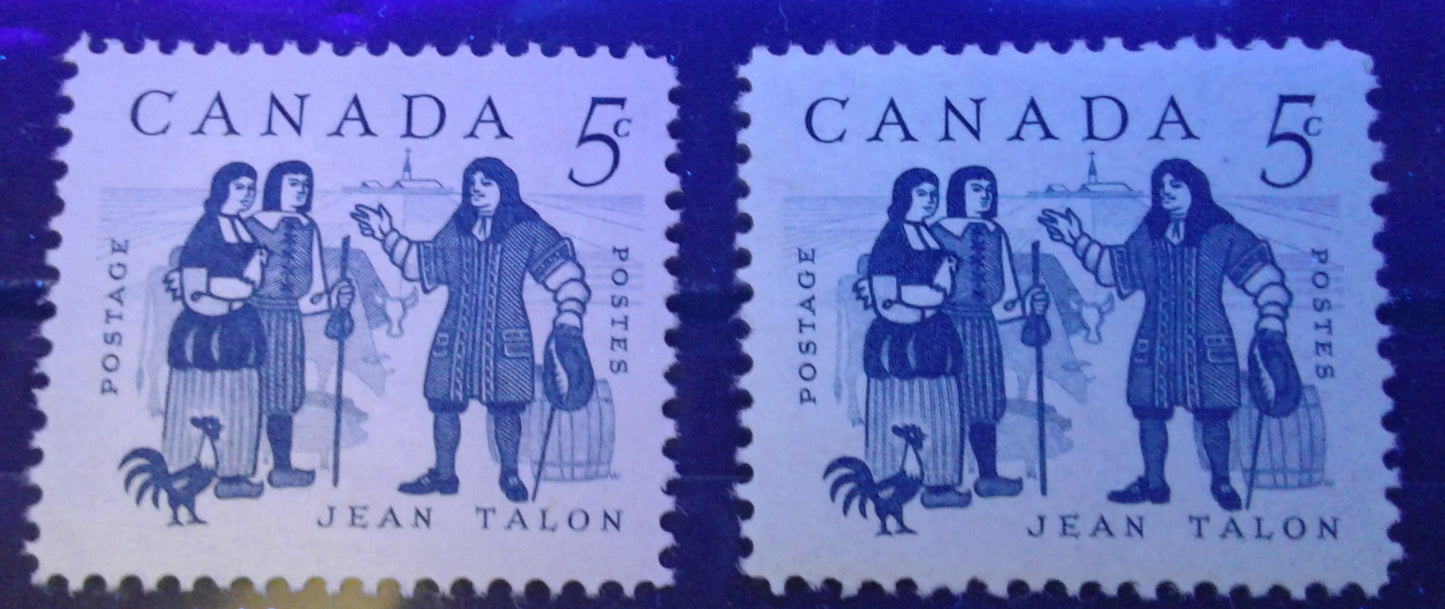 Canada #398 5c Dark Blue 1962 Jean Talon Issue, Specialized Lot of 38 Stamps, With Various Perfs, Gums and Papers. VFNH