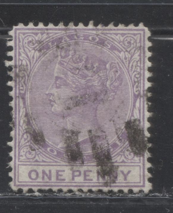 Lot 225 Lagos SG#10 (SC#7) 1d Pale Bluish Lilac, Queen Victoria, 1876-1880 Line Perf. 14 Crown CC Watermarked Issue, 1st Printing, A VF Used Example, 2022 Scott Classic Cat. $21 USD For The Most Common Printing