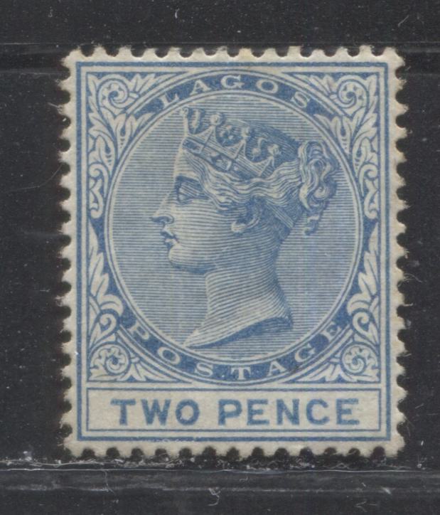 Lot 232 Lagos SG#11 (SC#8) 2d Deep Blue & Deep Greenish Blue, Queen Victoria, 1876-1880 Comb Perf. 14 Crown CC Watermarked Issue, 6th Printing, A VF Mint OG Example, 2022 Scott Classic Cat. $80 USD For The Most Common Printing
