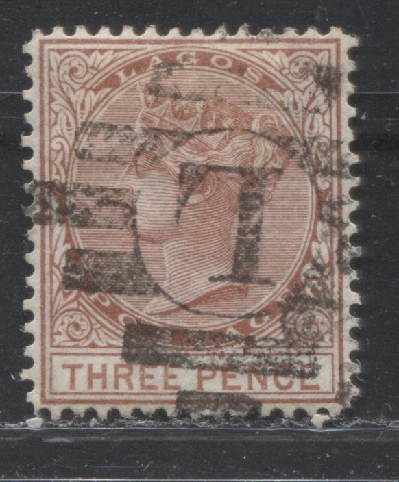 Lot 235 Lagos SG#12 (SC#9) 3d Deeper Red Brown, Queen Victoria, 1876-1880 Line Perf. 14 Crown CC Watermarked Issue, 2nd Printing, A Very Fine Used Example, 2022 Scott Classic Cat. $30 USD For The Most Common Printing