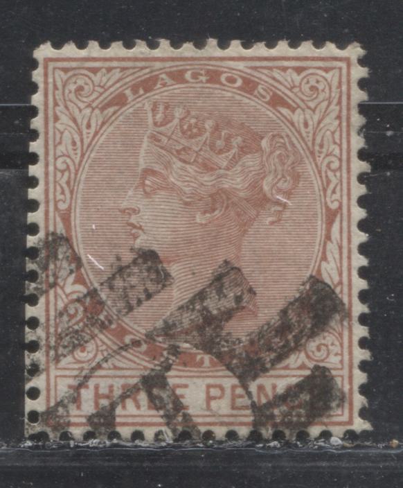 Lot 236 Lagos SG#12 (Sc#9) 3d Milky Red Brown, Queen Victoria, 1876-1880 Line Perf. 14 Crown CC Watermarked Issue, 3rd Printing, A Very Fine Used Example, 2022 Scott Classic Cat. $30 USD For The Most Common Printing