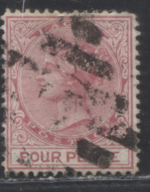 Lagos SG#14 4d Rose Carmine, Queen Victoria, 1876-1880 Line Perf. 14 Crown CC Watermarked Issue, 2nd Printing, A Fine Used Example