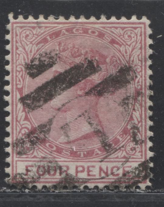 Lot 238 Lagos SG#14 (SC#10) 4d Deep Rose Carmine, Queen Victoria, 1876-1880 Line Perf. 14 Crown CC Watermarked Issue, 2nd Printing, A Very Fine Used Example, 2022 Scott Classic Cat. $12.50 USD For The Most Common Printing