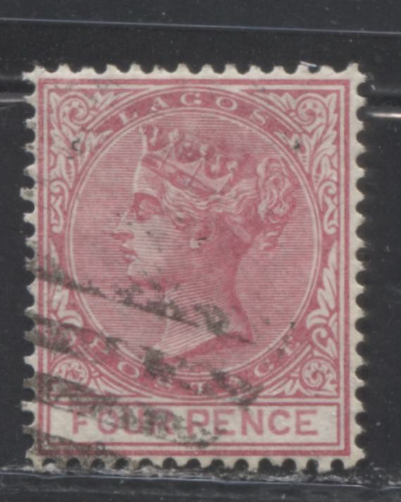 Lagos SG#14 4d Deep Bright Rose, Queen Victoria, 1876-1880 Comb Perf. 14 Crown CC Watermarked Issue, 5th Printing, A Very Fine Used Example