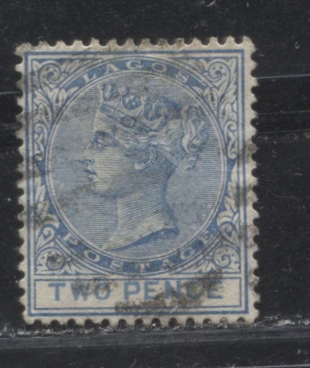 Lot 247 Lagos SG#18 (SC#16) 2d Blue & Pale Dull Blue, Queen Victoria, 1882-1886 First Crown CA Watermarked Issue, 8th Printing, A Very Fine Used Example, 2022 Scott Classic Cat. $8.5 USD