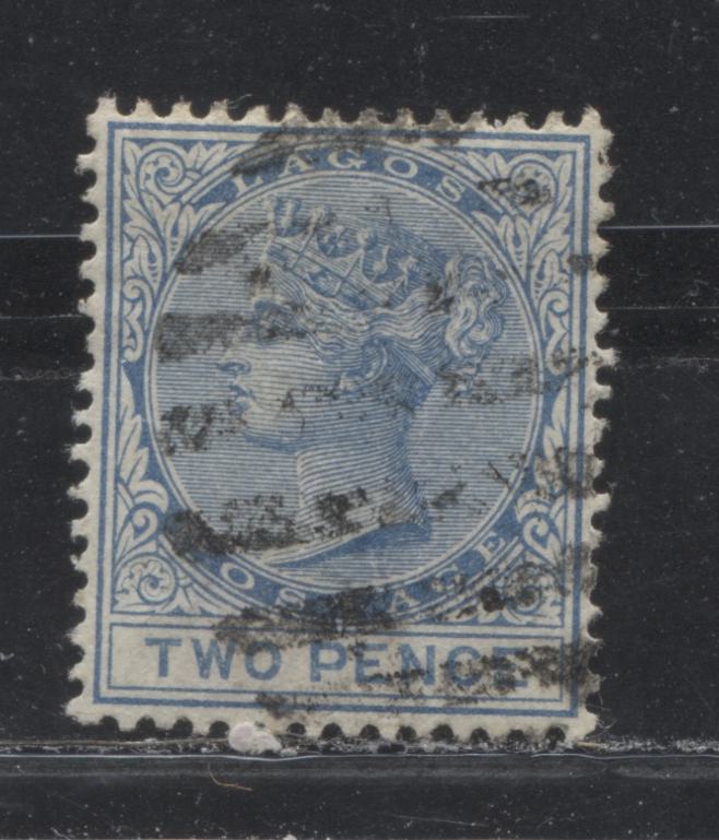 Lot 246 Lagos SG#18 (SC#16) 2d Deeper Brighter Blue & Grey Blue, Queen Victoria, 1882-1886 First Crown CA Watermarked Issue, 7th Printing, A Very Fine Used Example, 2022 Scott Classic Cat. $8.50 USD