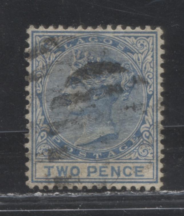 Lot 244 Lagos SG#18 (SC#16) 2d Blue & Deep Greenish Blue, Queen Victoria, 1882-1886 First Crown CA Watermarked Issue, 1st Printing, A Very Fine Used Example, 2022 Scott Classic Cat. $8.50 USD