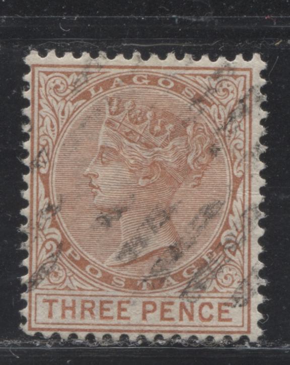 Lot 252 Lagos SG#19 (SC#20) 3d Chestnut, Queen Victoria, 1882-1886 First Crown CA Watermarked Issue, 7th Printing, A Fine Used Example, 2022 Scott Classic Cat. $8.75 USD