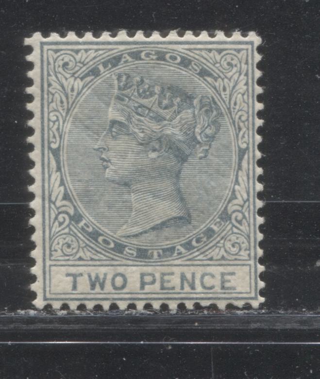 Lot 264 Lagos SG#23 (SC#17) 2d Slate, Queen Victoria, 1884-1886 Second Crown CA Watermarked Issue, 2nd Printing, A Fine Mint OG Example, 2022 Scott Classic Cat. $100 USD