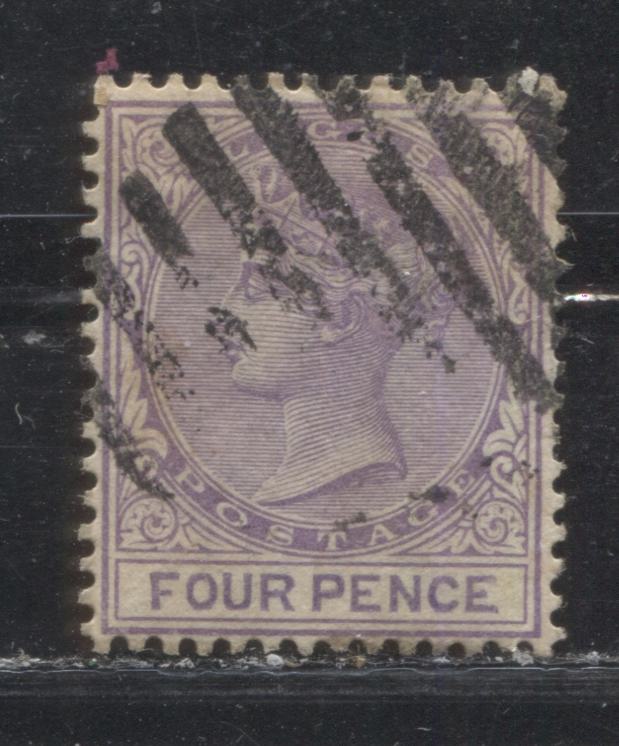 Lot 270 Lagos SG#24 (SC#23) 4d Slate Lilac & Deep Lilac, Queen Victoria, 1884-1886 Second Crown CA Watermarked Issue, 11th Printing, A Fine Used Example, 2022 Scott Classic Cat. $12.50 USD