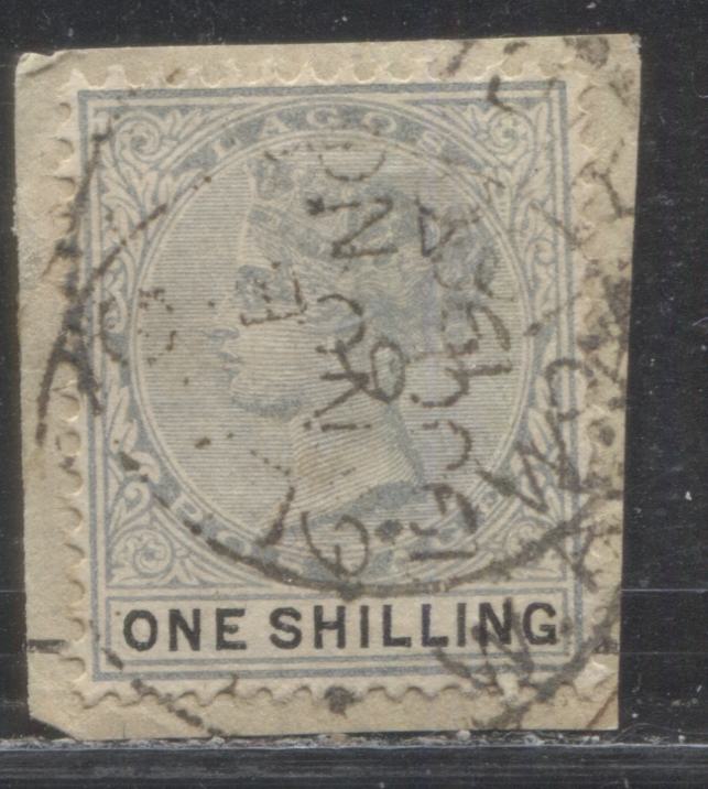 Lot 311 Lagos SG#38a (SC#32a) 1/- Dull Blue Green & Black, Queen Victoria, 1887-1902 Bicoloured Crown CA Watermarked Issue, a VF Used Example of the 27th Printing, SON November 6, 1900 Lagos CDS, 2022 Scott Classic Cat. $29 USD