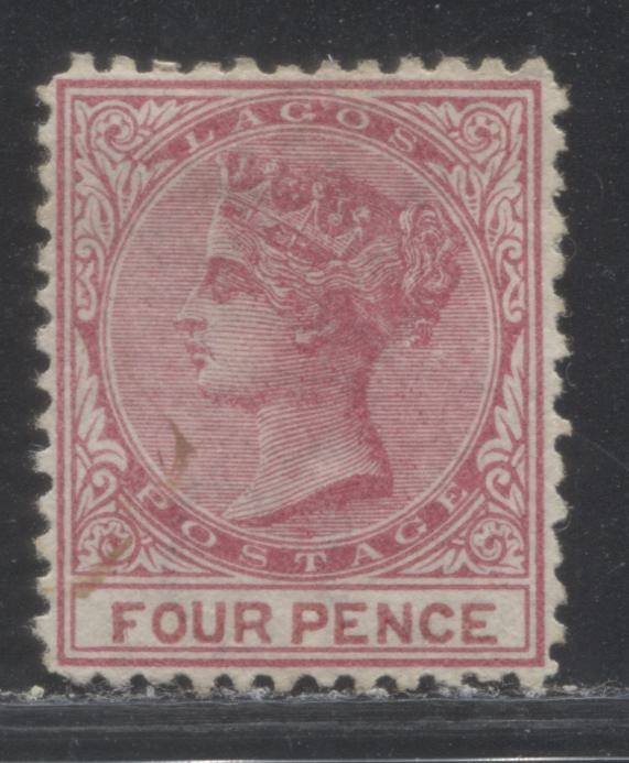 Lot 200 Lagos SG#5 (SC#4) 4d Carmine and Brown-Lake, Queen Victoria, 1874-1876 Perf. 12.5 Crown CC Issue, 4th Printing, a Very Fine Used Example, 2022 Scott Classic Cat. $50 USD For The Most Common Printing