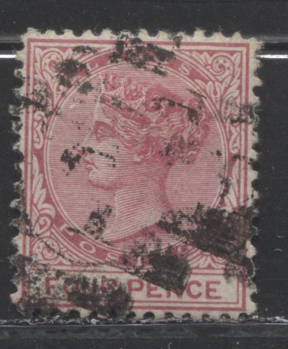 Lot 203 Lagos SG#5 (SC#4) 4d Carmine, Queen Victoria, 1874-1876 Perf. 12.5 Crown CC Watermarked Issue, 7th Printing, A Very Fine Used Example, 2022 Scott Classic Cat. $50 USD For The Most Common Printing