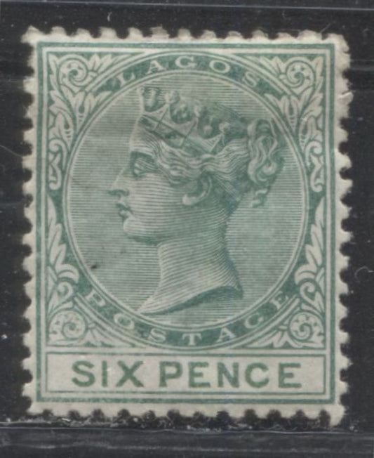 Lagos SG#6 6d Deep Green, Queen Victoria, 1874-1876 Perf. 12.5 Crown CC Watermarked Issue, 1st Printing, A Very Fine Mint OG Example