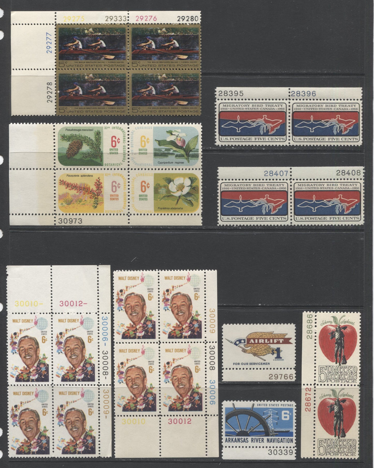 Lot 143 United States SC#1306/1386 1966-1969 Commemorative Issues, 54 VF/XFNH Plate Number Singles, Pairs & Blocks. 2017 Scott Cat. $13.50 USD, Click on Listing to See ALL Pictures