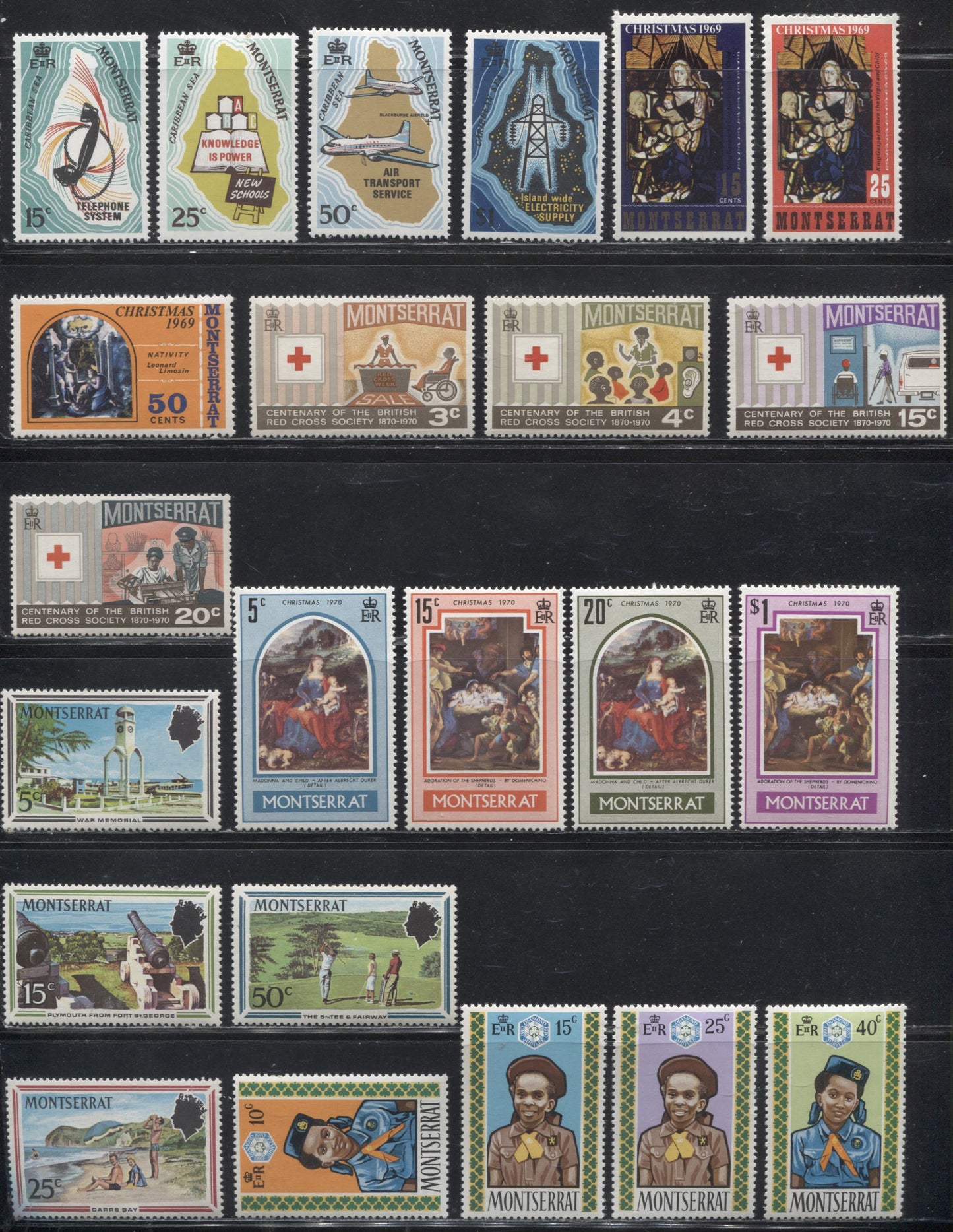 Lot 26 Montserrat SG #190/267 1968-1970 Group of 12 Sets and 1 Souvenir Sheet, Generally All VFNH