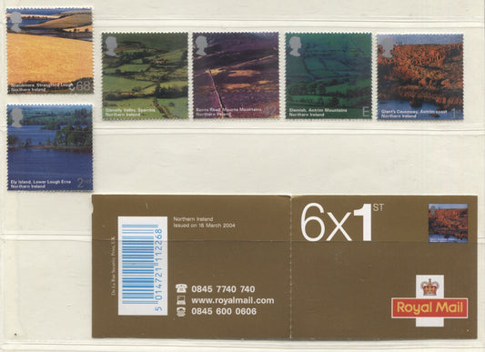 Lot 66 Great Britain SC#2193-2198, 2199a, 2004 Northern Ireland Scenery Issue, 6 VFNH Singles + Booklet On DF Paper. 2006 Scott Cat $20.60 USD, Click on Listing to See ALL Pictures