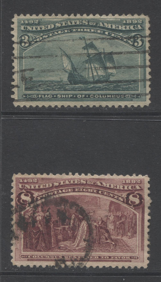 Lot 81 United States SC#232, 236, 1893 Columbian Exposition Issue, 2 Very Fine Used Examples. 2022 Scott Classic Catalogue $25 USD, Click on Listing to See ALL Pictures