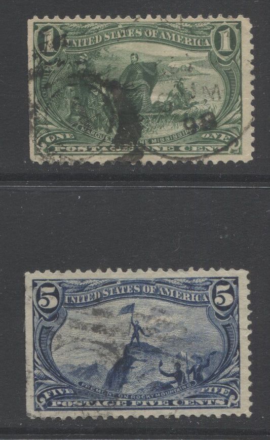 Lot 86 United States SC#285, 288 1898 Trans-Mississippi Exposition Issue, 2 Fine Used Examples, Watermarked, Perf 12. Est. $15 USD, Click on Listing to See ALL Pictures