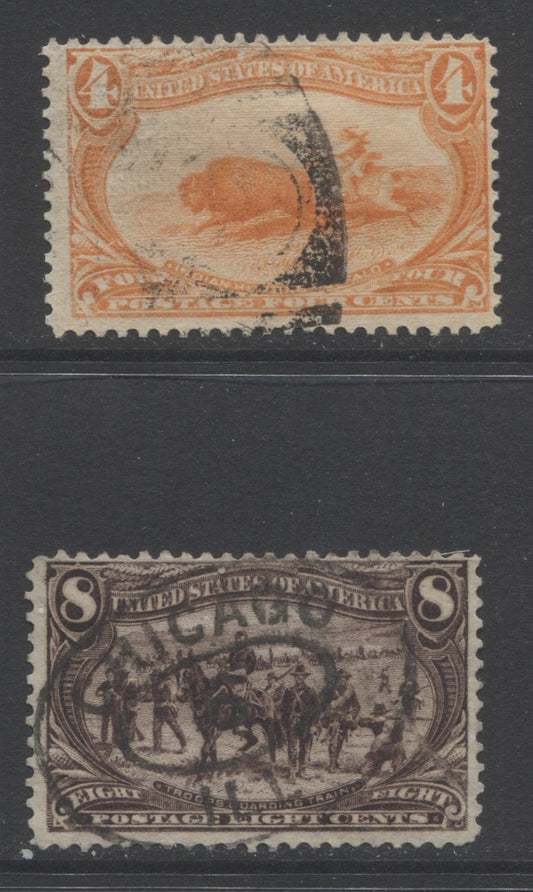 Lot 87 United States SC#287, 289 1898 Trans-Mississippi Exposition Issue, 2 Fine Used Examples, Watermarked, Perf 12. Est. $35 USD, Click on Listing to See ALL Pictures
