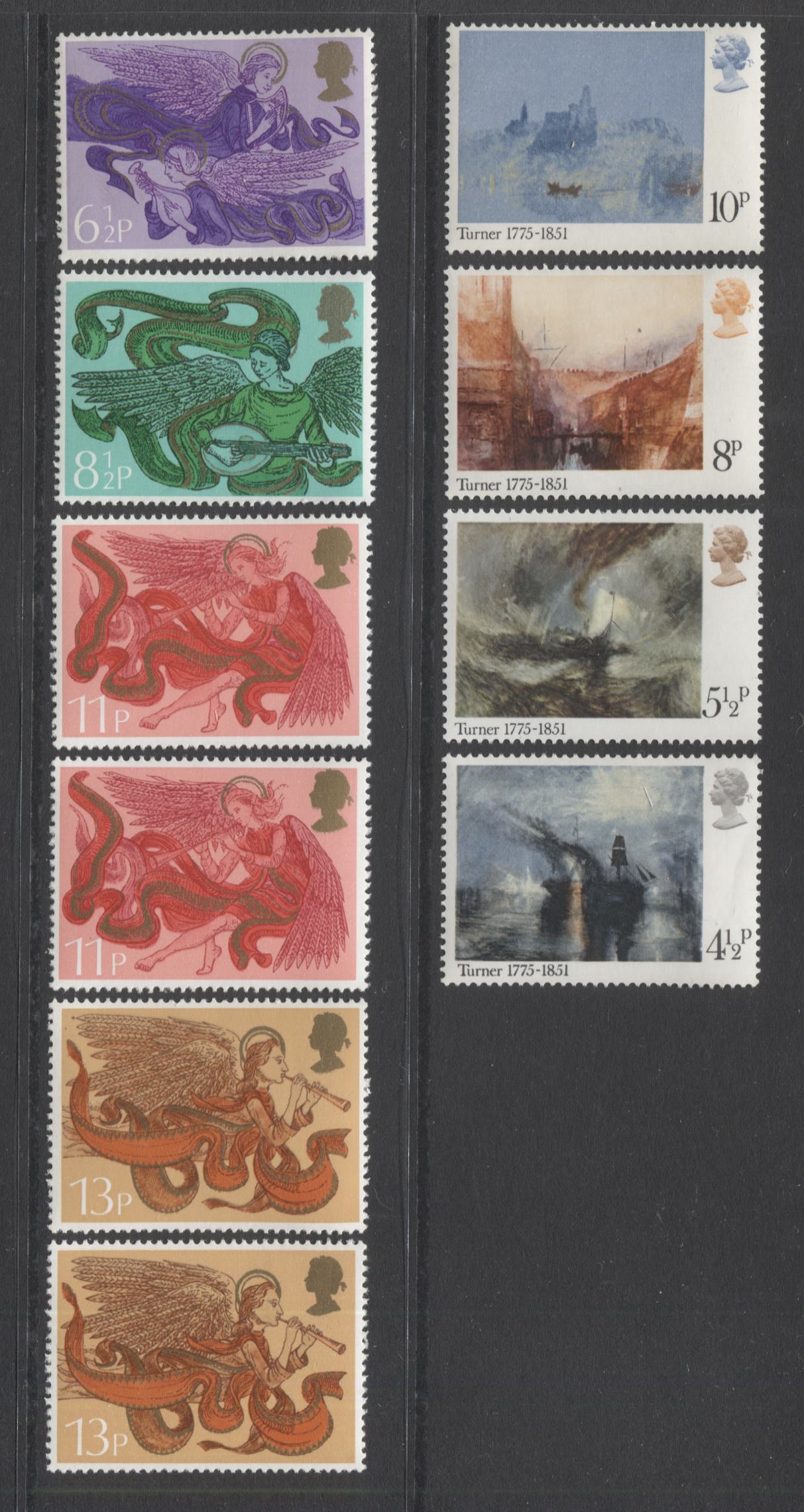 Lot 9 Great Britain SC#736-761, 1975 Commemorative Issues, A Specialized Lot Of 44 VFNH Stamps With Different Paper Varieties. 2006 Scott Cat $16 USD, Click on Listing to See ALL Pictures