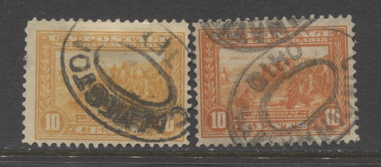 Lot 94 United States SC#400-A 1913 Panama Pacific Expo Issue, 2 Fine Used Examples Of The 10c Orange & 10c Orange Yellow, Watermarked, Perf 12. Est. $20 USD, Click on Listing to See ALL Pictures