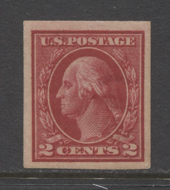 Lot 97 United States SC#384 1910 Designs of 1909-1910 Issue, A VFNH Example Of The 2c Carmine, Watermarked, Imperf. 2022 Scott Classic Catalogue $8.00 USD, Click on Listing to See ALL Pictures