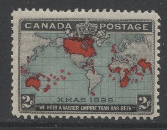 Lot 100 Canada #86b 2c Black, Deep Blue & Carmine Mercator's Projection, 1898 Imperial Penny Postage Issue, A Fine OG Single With Extra Islands