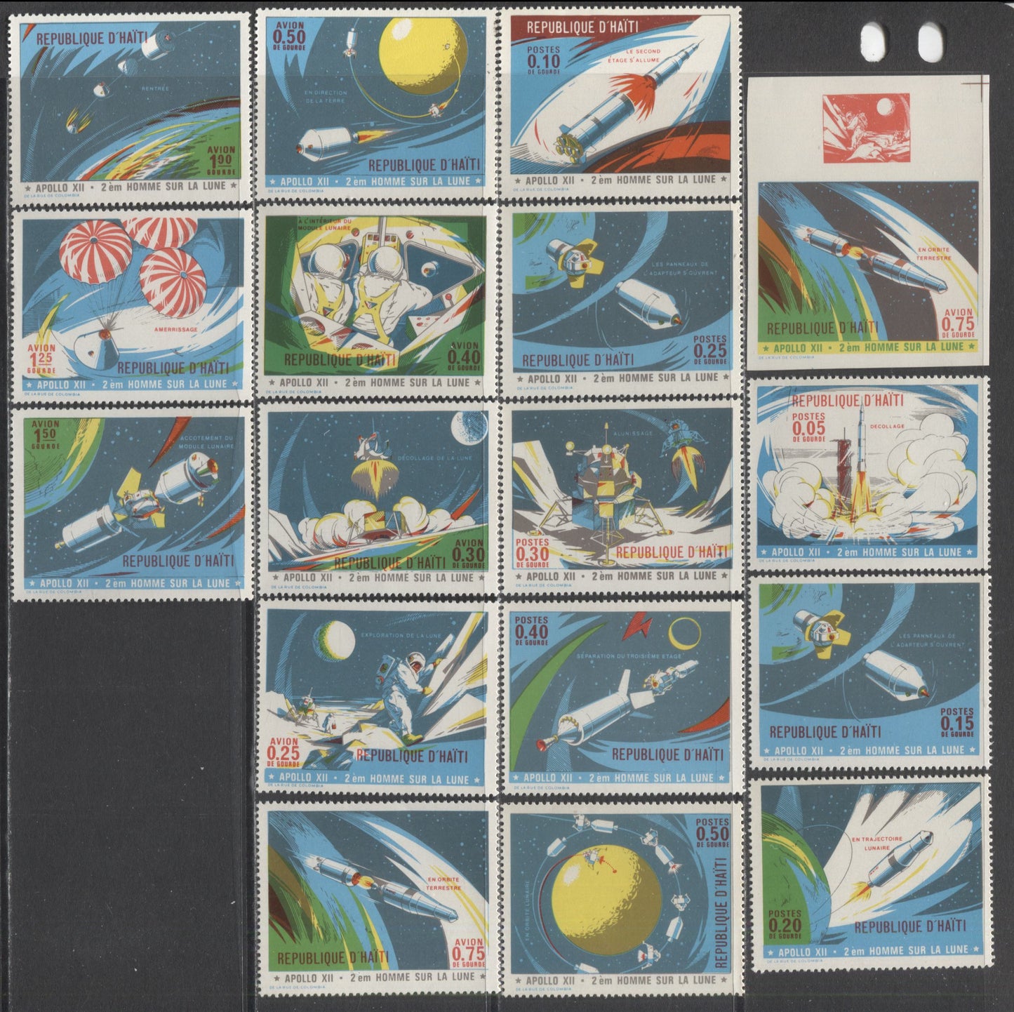 Lot 10 Haiti SC#639-639o 1970 Apollo XII Issue, Perf and Imperf Issue, A VFNH Range Of Perf & Imperf Singles, 2017 Scott Cat. $29.25 USD, Click on Listing to See ALL Pictures