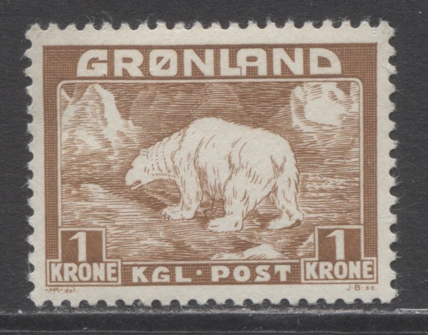 Lot 1 Greenland SC#9 1kr Brown 1938-1946 Definitives, A VFNH Example, Click on Listing to See ALL Pictures