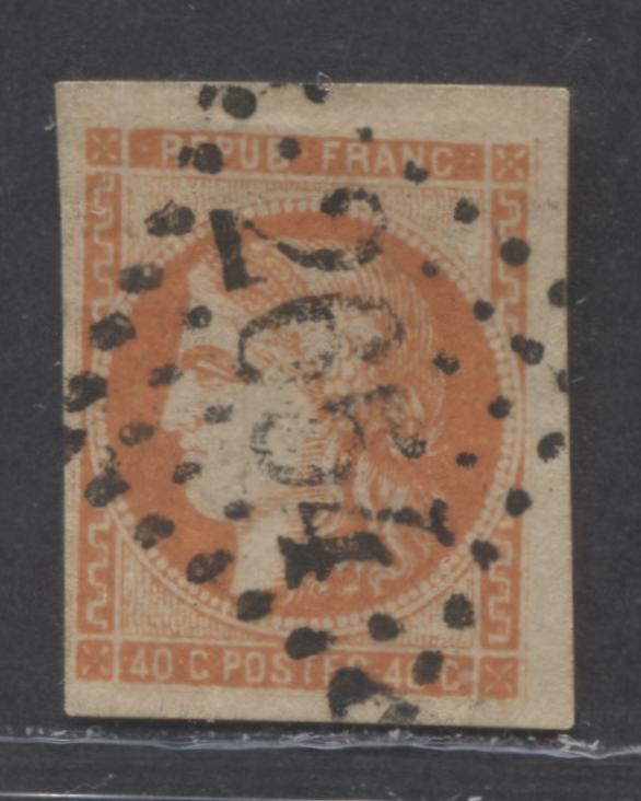 Lot 1 France SC#47 40c Orange on Yellowish 1870-1871 Imperforate Bordeaux Issue, A Fine Used Example, Net Estimated Value $50, Click on Listing to See ALL Pictures