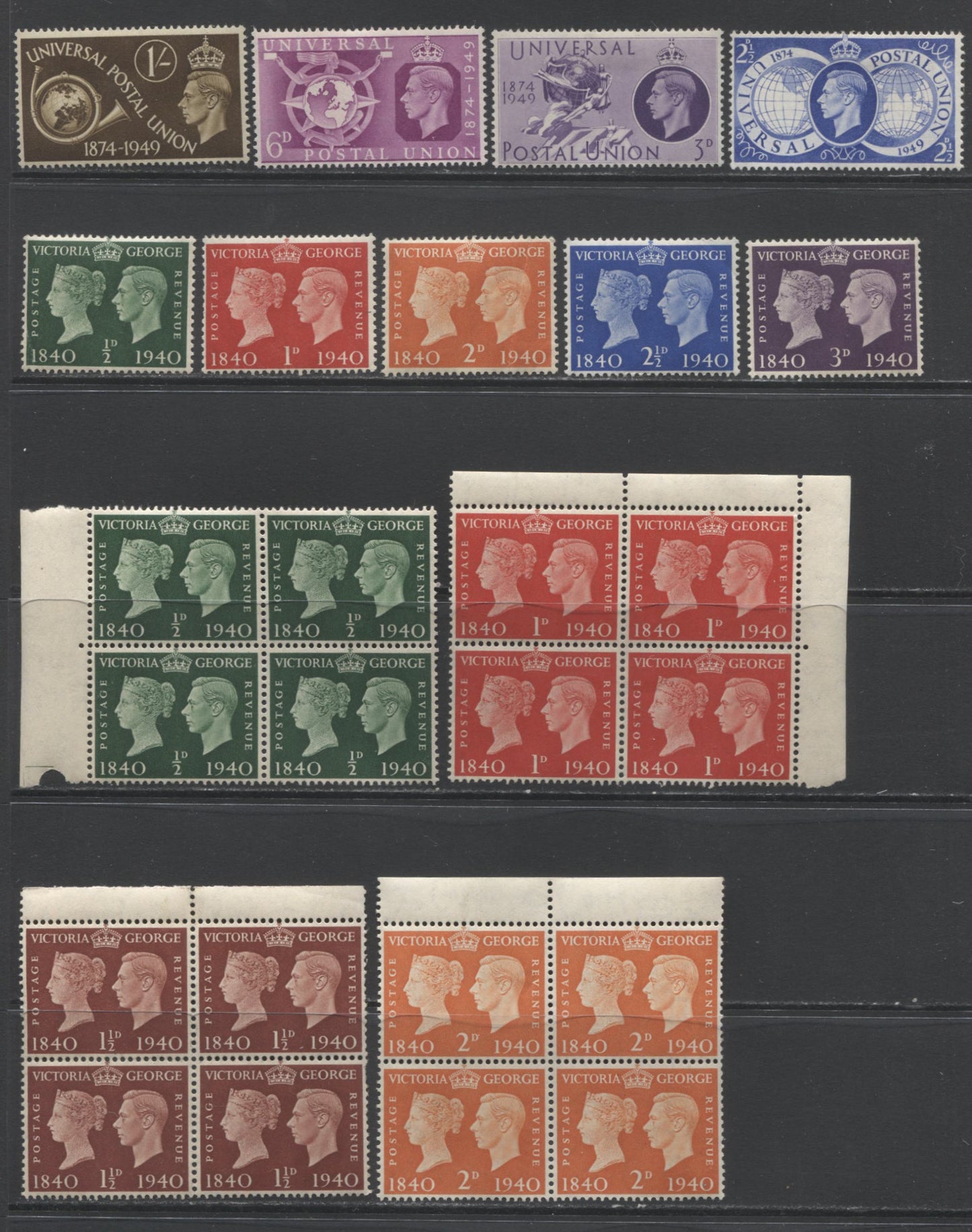 Lot 101 Great Britain SC#252/279 1940-1949 Commemoratives, A VFNH Range Of Singles & Booklet Blocks Of 4, 2017 Scott Cat. $17.65 USD, Click on Listing to See ALL Pictures