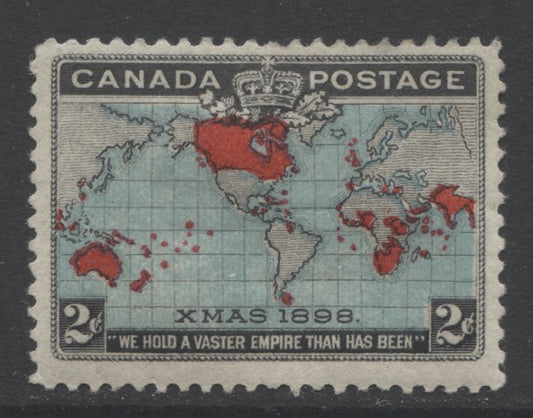 Lot 101 Canada #86b 2c Black, Deep Blue & Carmine Mercator's Projection, 1898 Imperial Penny Postage Issue, A Very Good OG Single With Extra Islands