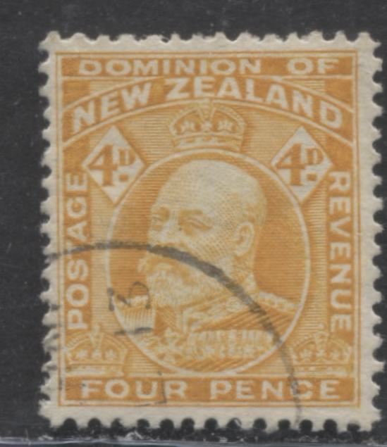 Lot 102 New Zealand SC#135 4d Orange, Perf 14 x 14.5 1909-1916 King Edward VII Definitive Issue, A VF Used Example, 2022 Scott Classic Cat. $15 USD, Click on Listing to See ALL Pictures