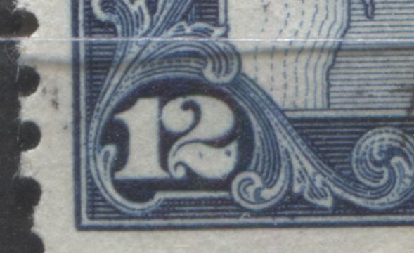 Lot 103 Canada #145var 12c Dark Blue Map Of Canada, 1927 60th Anniversary Of Confederation Issue, A Very Fine Used Vertical Pair With A Stroke & Dor In Left 12, Plate 1 Upper Pos. 41