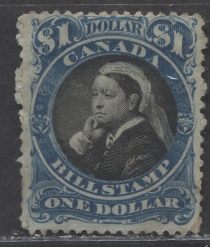 Lot 105 Canada #FB52 1 Deep Blue and Black Queen Victoria, 1868-1890's Third Bill Issue, A Good Unused Example Perf. 12 on Thin Paper