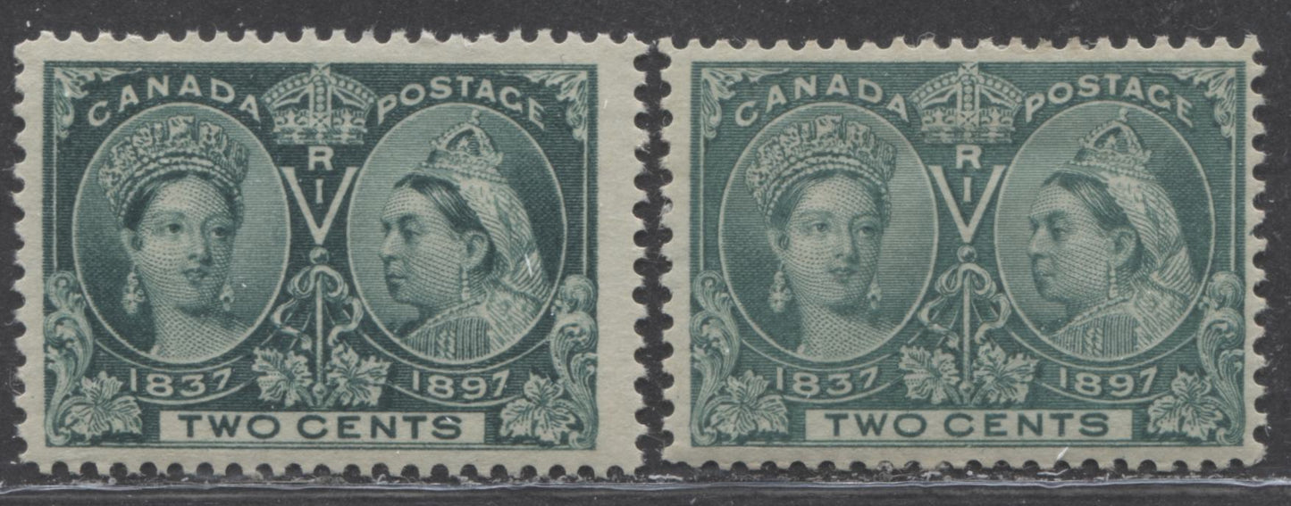 Lot 105 Canada #52, 52i 2c Green & Dark Green Queen Victoria, 1897 Diamond Jubilee Issue, 2 F/VFOG Singles