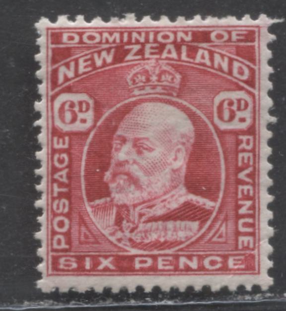 Lot 106 New Zealand SC#137var 6d Rose, Perf 14 x 14.5, Unlisted Thin Paper 1909-1916 King Edward VII Definitive Issue, A FOG Example, 2022 Scott Classic Cat. $47.50 USD, Click on Listing to See ALL Pictures