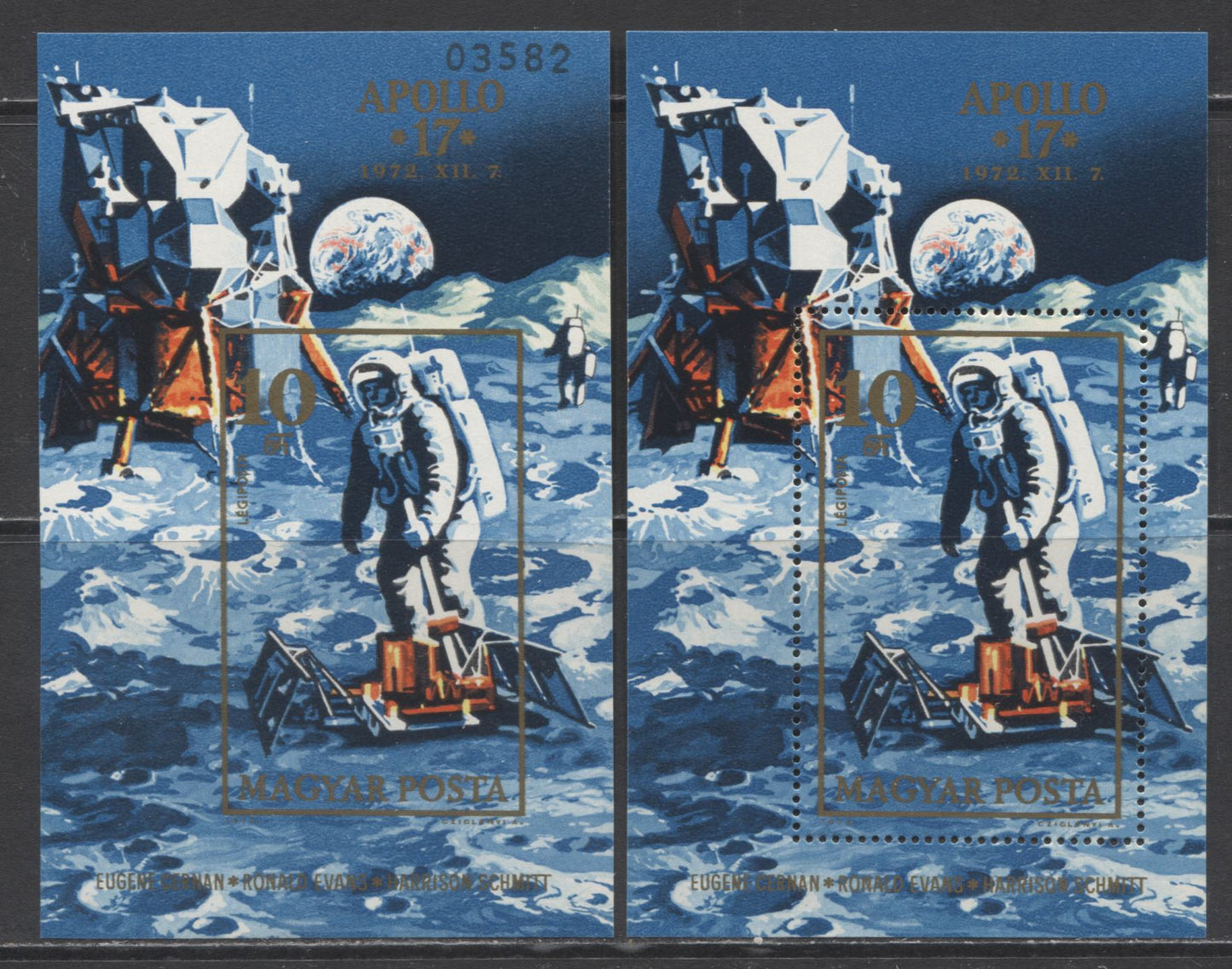 Lot 107 Hungary SC#C327 10ft Multicolored 1973 Apollo 17 Issue, Perf and Imperf Souvenir Sheet, A VFNH Example, Click on Listing to See ALL Pictures