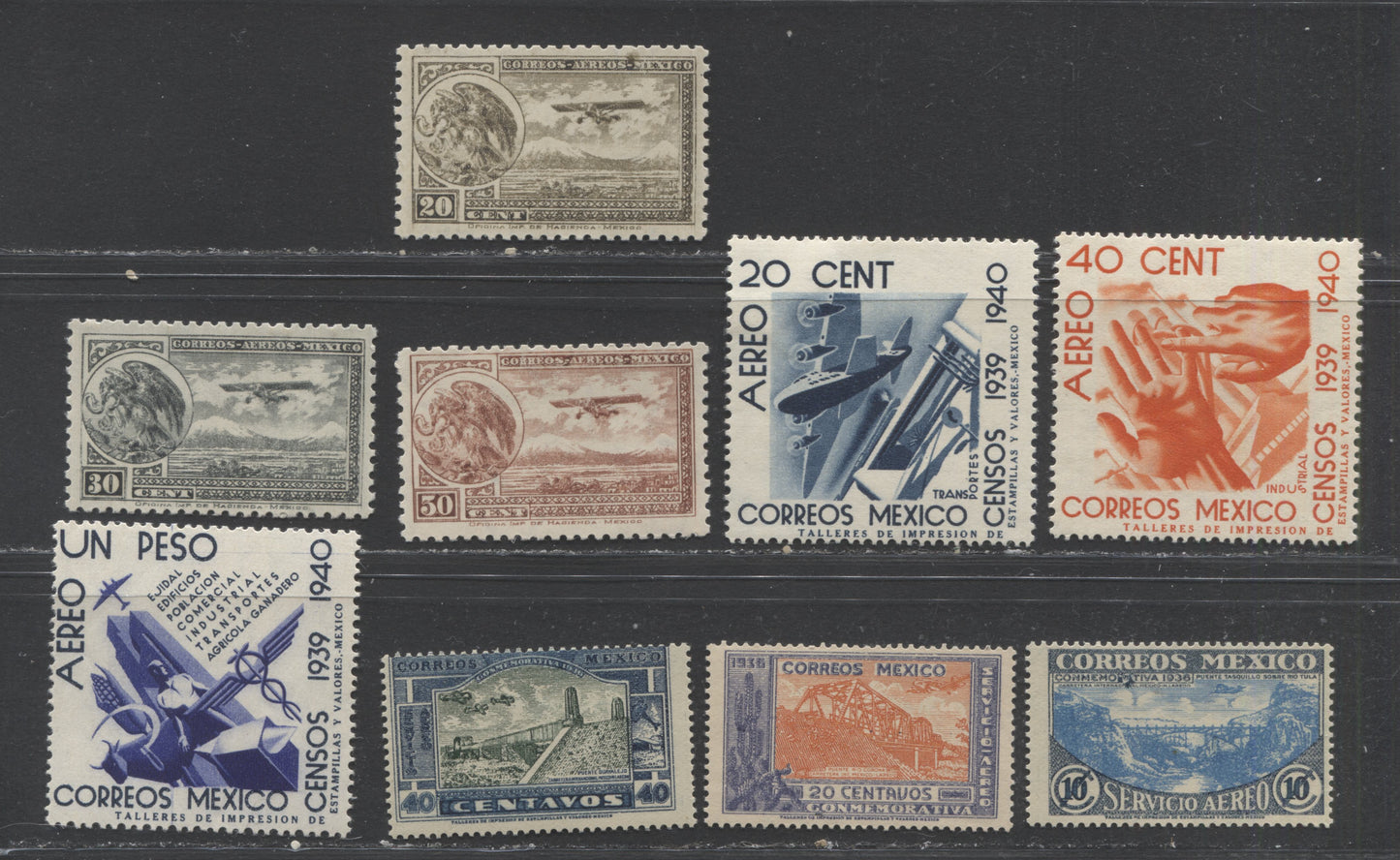 Lot 107 Mexico SC#C62/C102 1934-1939 Airmails, A F/VFOG & NH Range Of Singles, 2017 Scott Cat. $7.5 USD, Click on Listing to See ALL Pictures