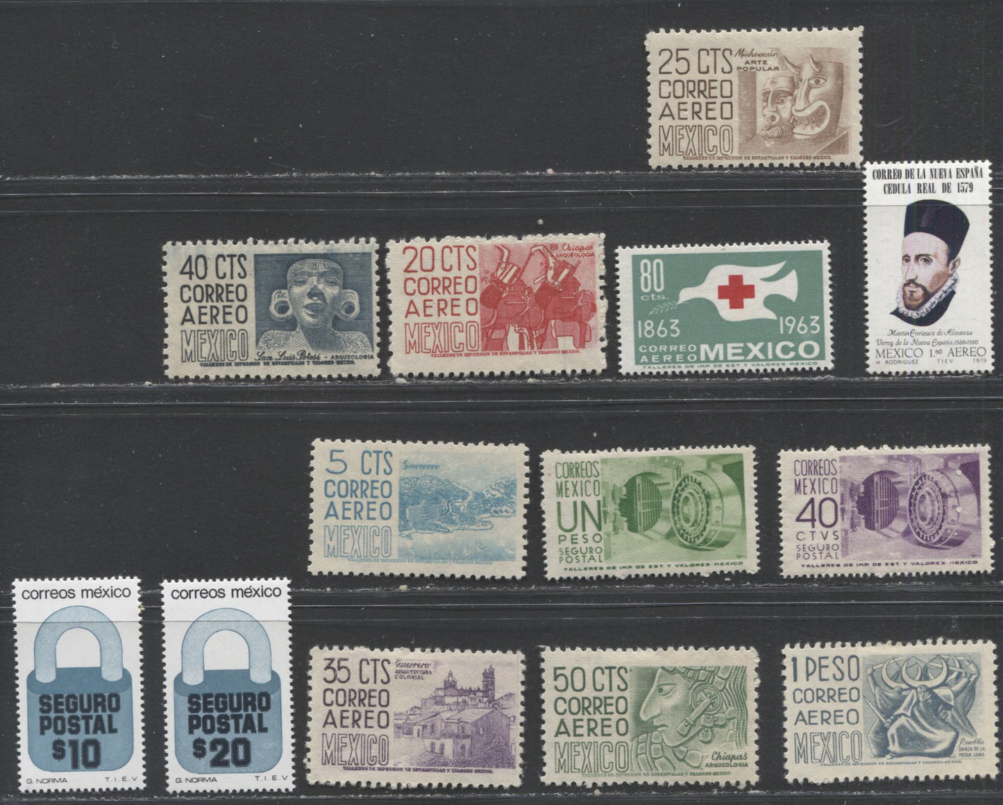Lot 110 Mexico SC#C186/G38 1950-1983 Airmails & Insured Letters, A F/VFNH Range Of Singles, 2017 Scott Cat. $17.55 USD, Click on Listing to See ALL Pictures