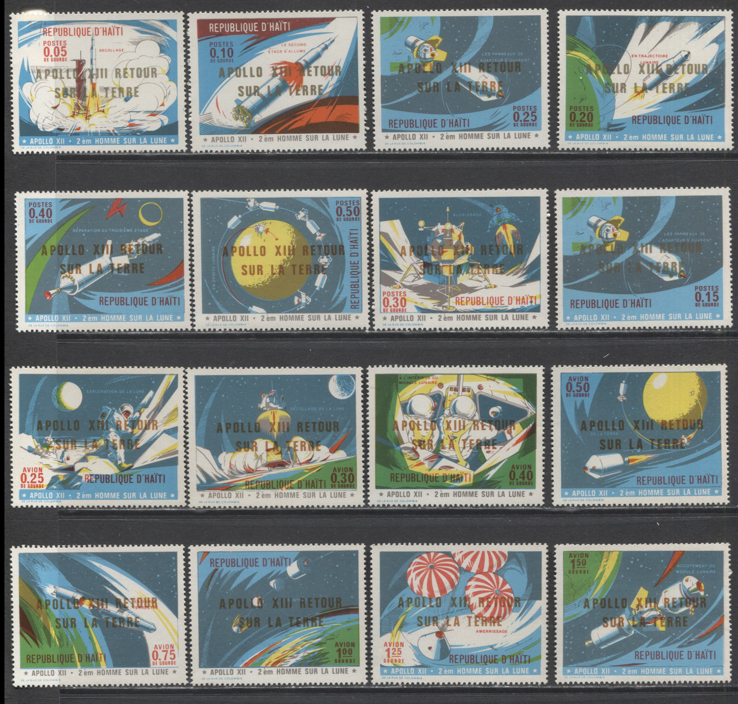 Lot 11 Haiti SC#656-656o 1971 Overprinted Apollo XII Issue, Perf and Imperf Issue, A VFNH Range Of Perf & Imperf Singles, 2017 Scott Cat. $29.25 USD, Click on Listing to See ALL Pictures