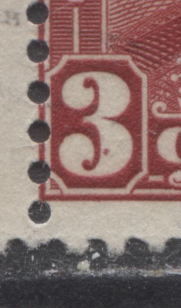 Lot 111 Canada #151var 3c Dark Carmine King George V, 1928-1929 Scroll Issue, A VG Used Pair With Dot In Left 3 Of Right Stamp, Pl 1 Pos 84