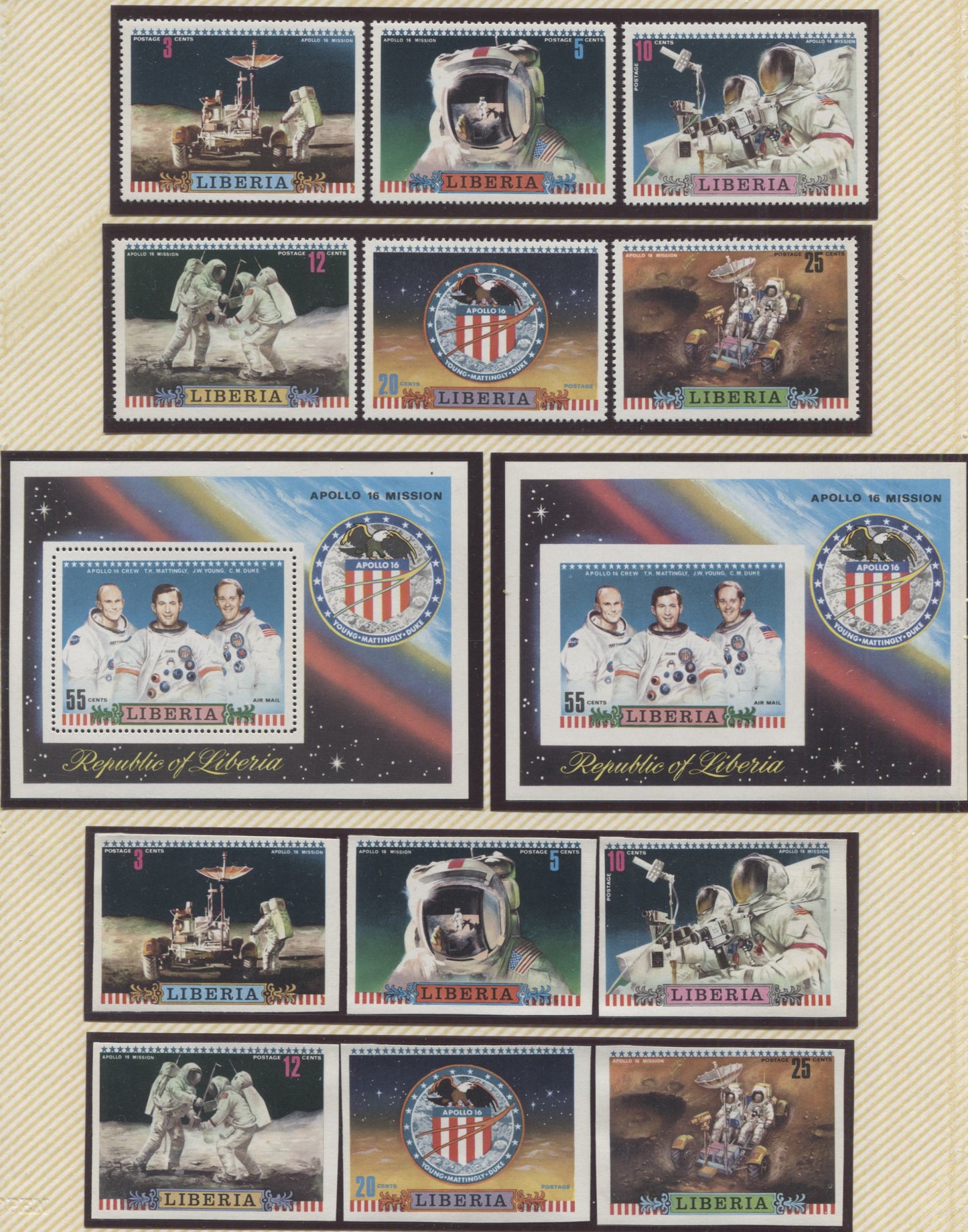 Lot 112 Liberia SC#599/C193 1972 Apollo XVI Mission, A VFNH Range Of Perf & Imperf Singles & Souvenir Sheets, 2017 Scott Cat. $25.7 USD, Click on Listing to See ALL Pictures