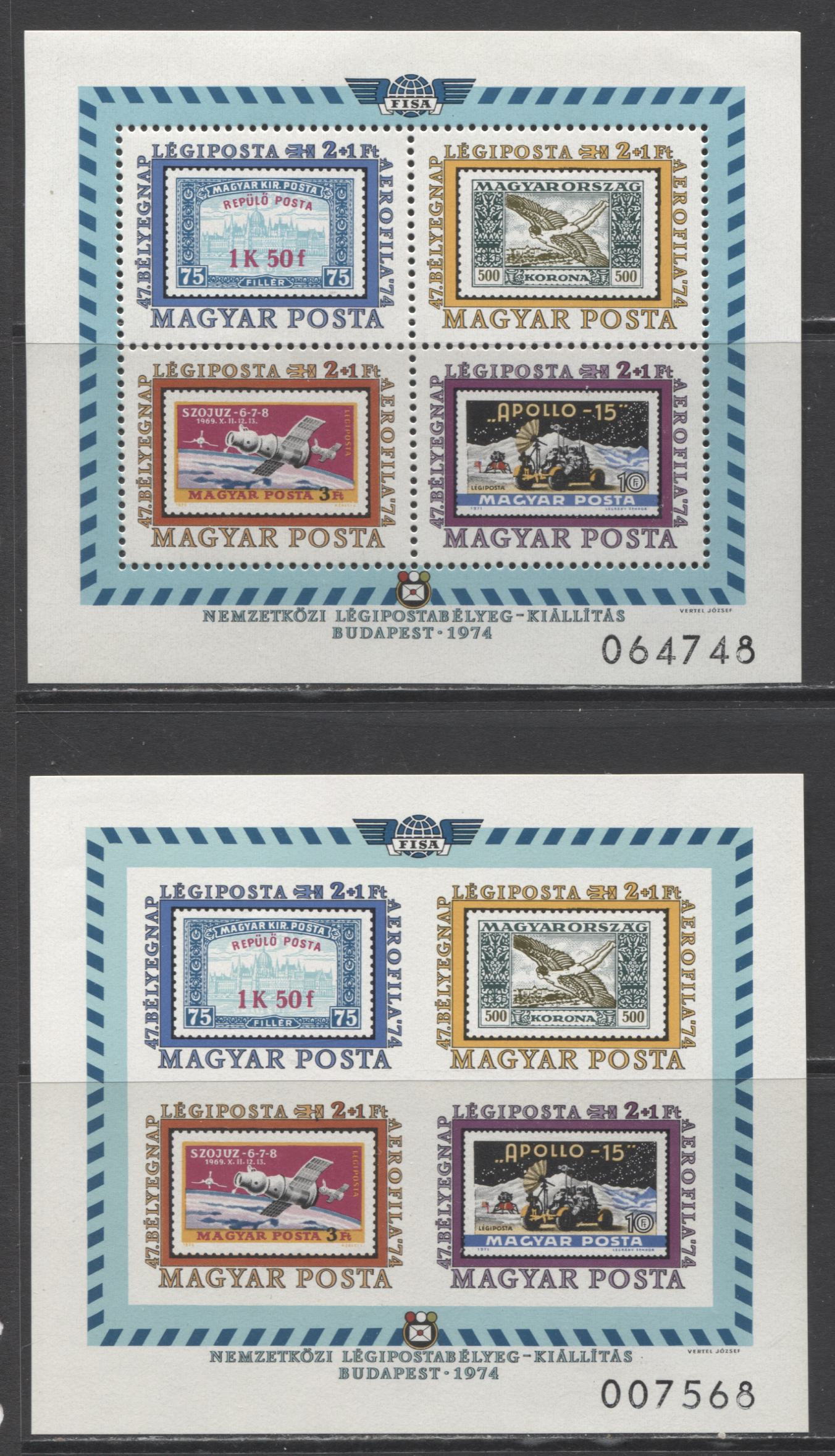 Lot 112 Hungary SC#CB32-CB36 1974 Aerophilia Airmail Semipostal Issue, A VFNH Range Of Pairs & Perf/Imperf Souvenir Sheets & FDC's, 2017 Scott Cat. $26.5 USD, Click on Listing to See ALL Pictures