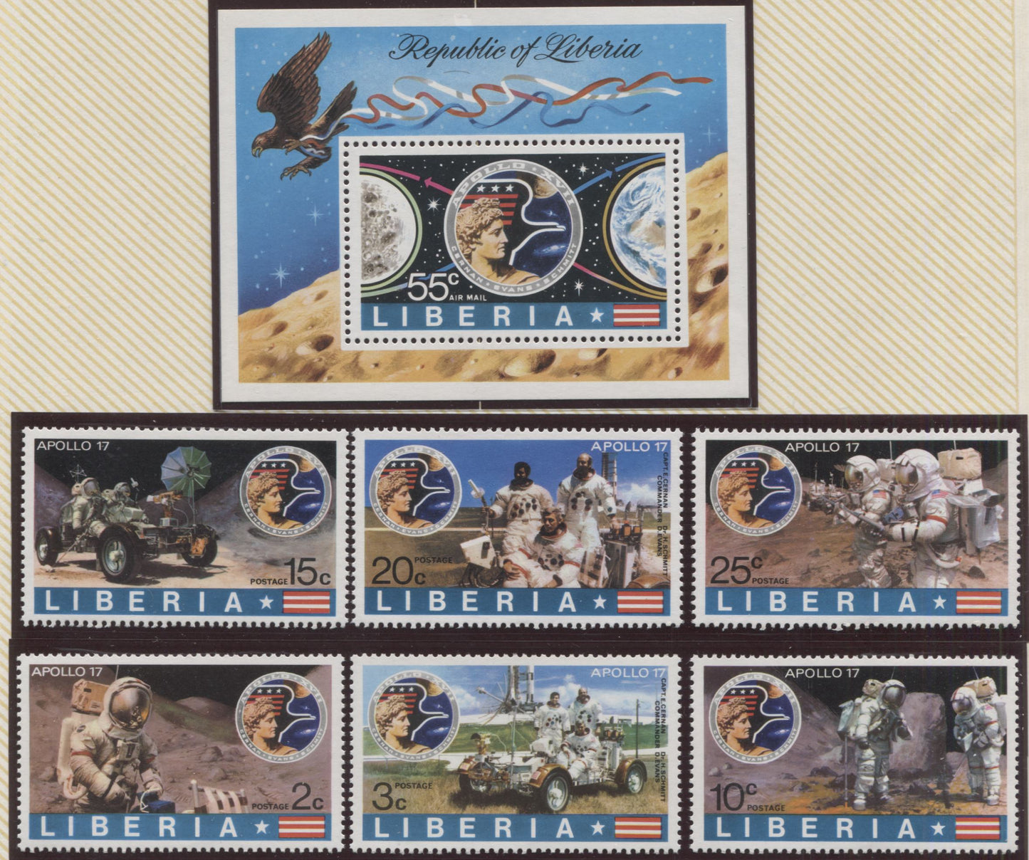 Lot 113 Liberia SC#623/C196 1973 Apollo XVII Mission, A VFNH Range Of Perf & Imperf Sets, 2017 Scott Cat. $25.1 USD, Click on Listing to See ALL Pictures