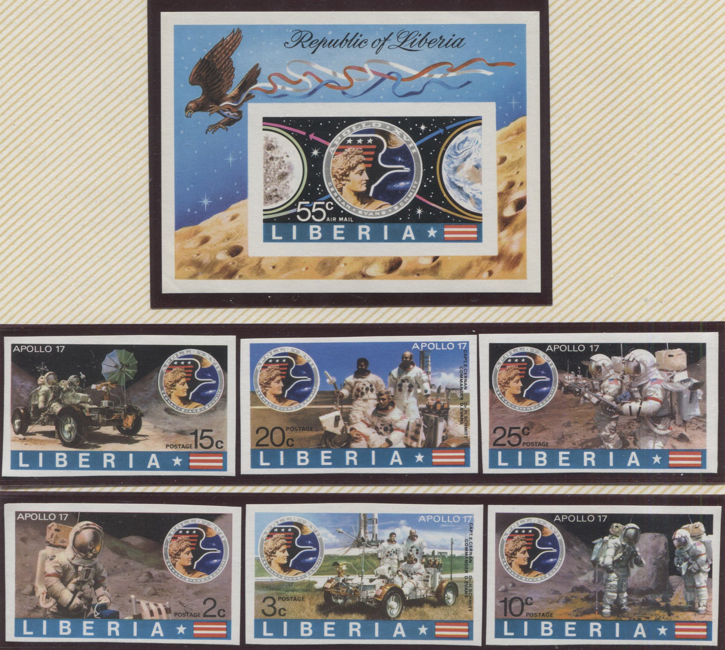 Lot 113 Liberia SC#623/C196 1973 Apollo XVII Mission, A VFNH Range Of Perf & Imperf Sets, 2017 Scott Cat. $25.1 USD, Click on Listing to See ALL Pictures