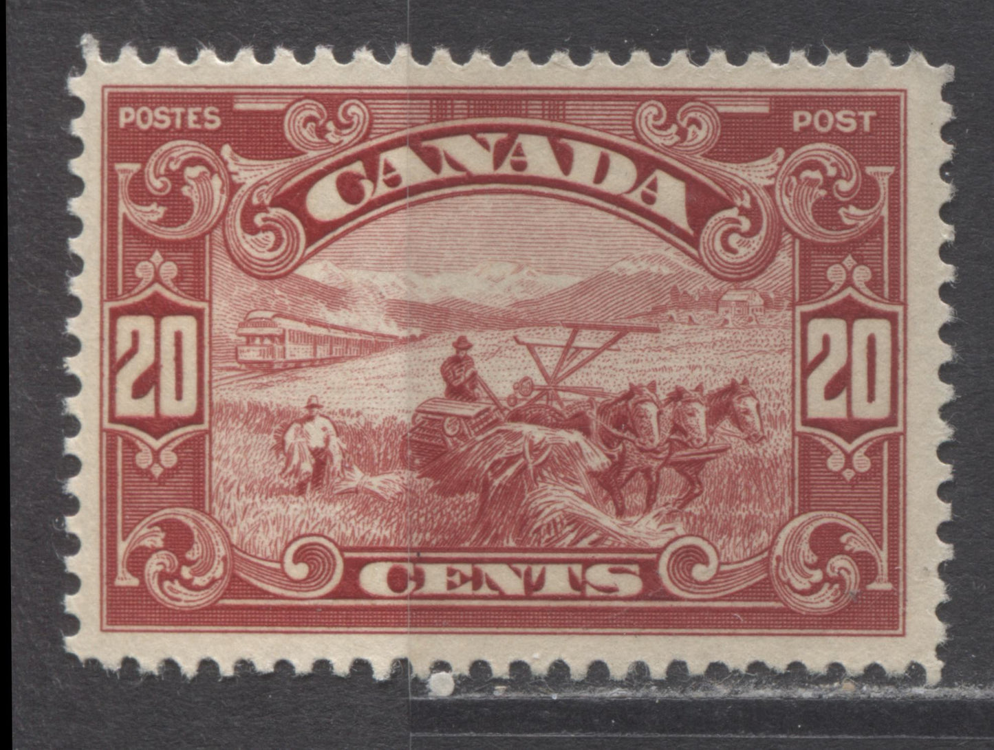 Lot 114 Canada #157 20c Carmine Red Harvesting Wheat, 1928-1929 Scroll Issue, A VFOG Single