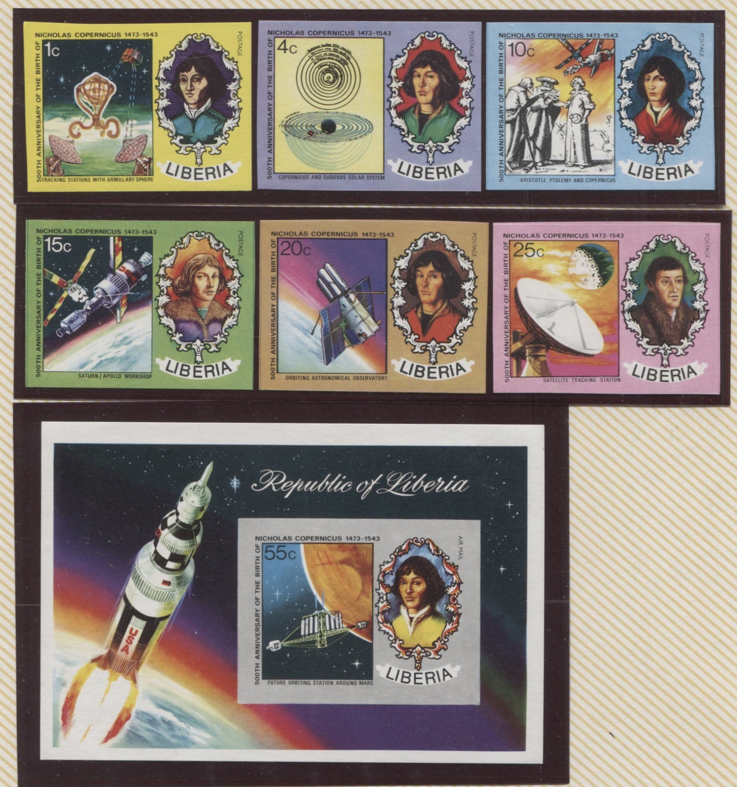 Lot 114 Liberia SC#653/C200 1973 Copernicus Issue, A VFNH Range Of Perf & Imperf Sets, 2017 Scott Cat. $29.3 USD, Click on Listing to See ALL Pictures