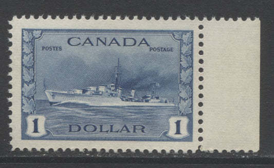 Lot 114 Canada #262 $1 Deep Blue, Tribal Class Destroyer 1942-1943 War Issue, A VFNH Single On Vertical Wove Paper With Horizontal Mesh With Yellowish Cream Gum